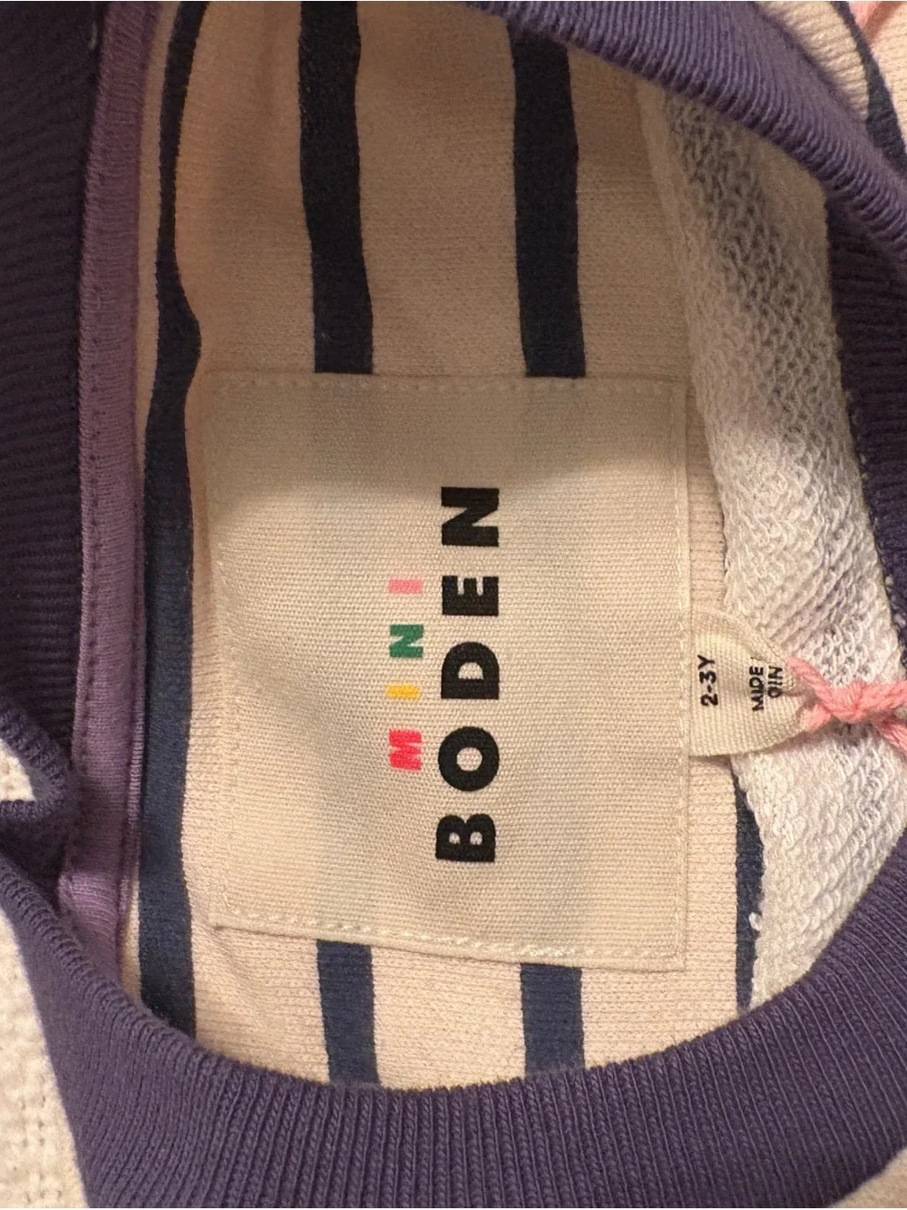 Mini Boden Girl’s Striped Navy & Cream sweatshirt dress size 2-3 NWT